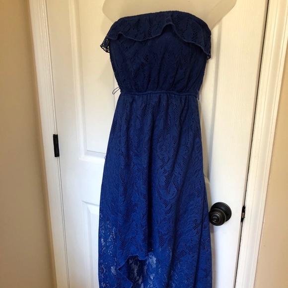 Trixxi Blue Lace Ruffle Top High-low Dress - Picture 3 of 6